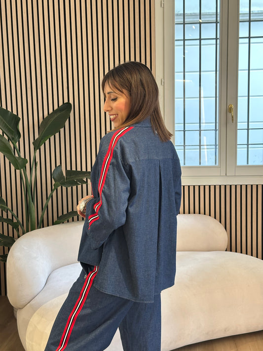 Camicia in denim con bande laterali