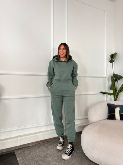 Pantalone in felpa basico con elastico muschio