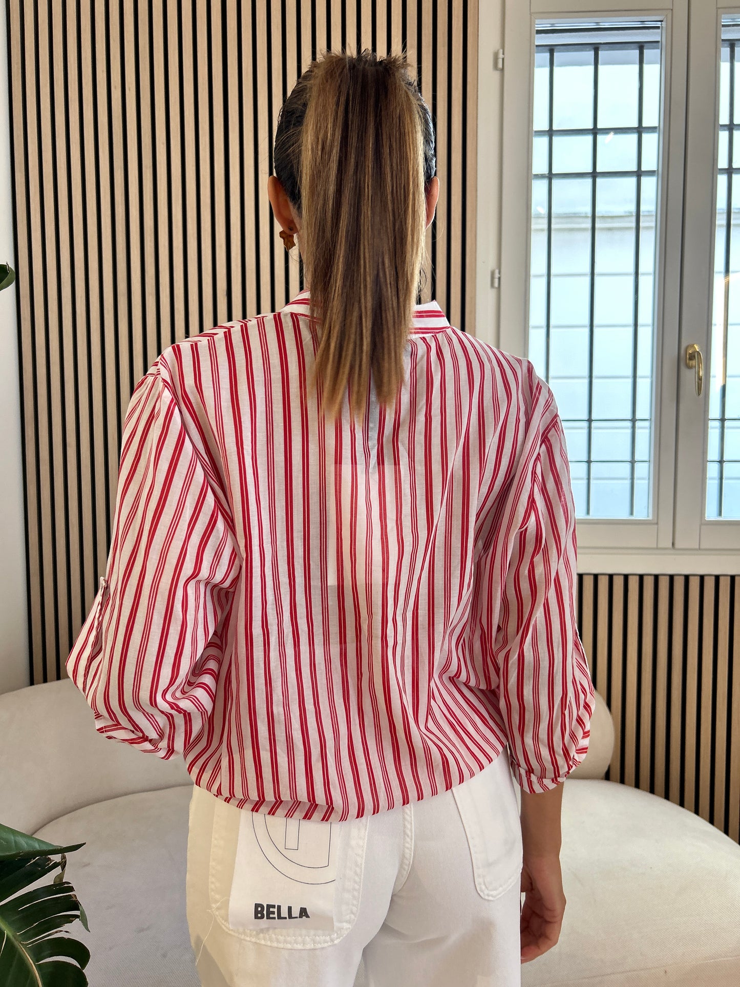 Camicia coreana gessata rossa