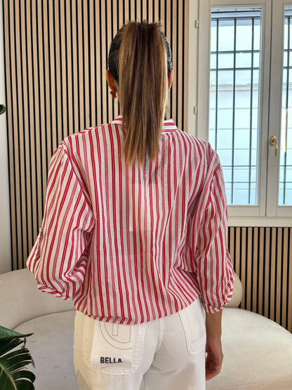 Camicia coreana gessata rossa