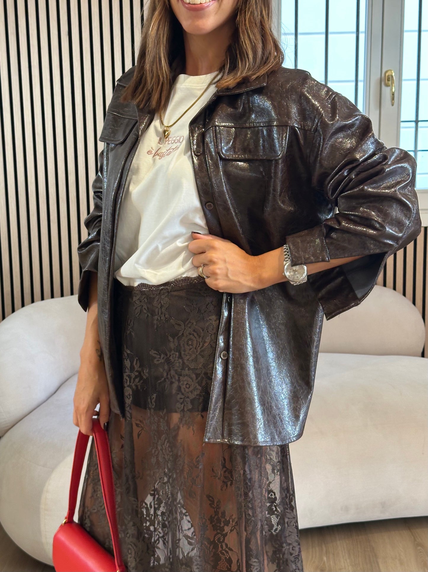 Camicia ecopelle moro