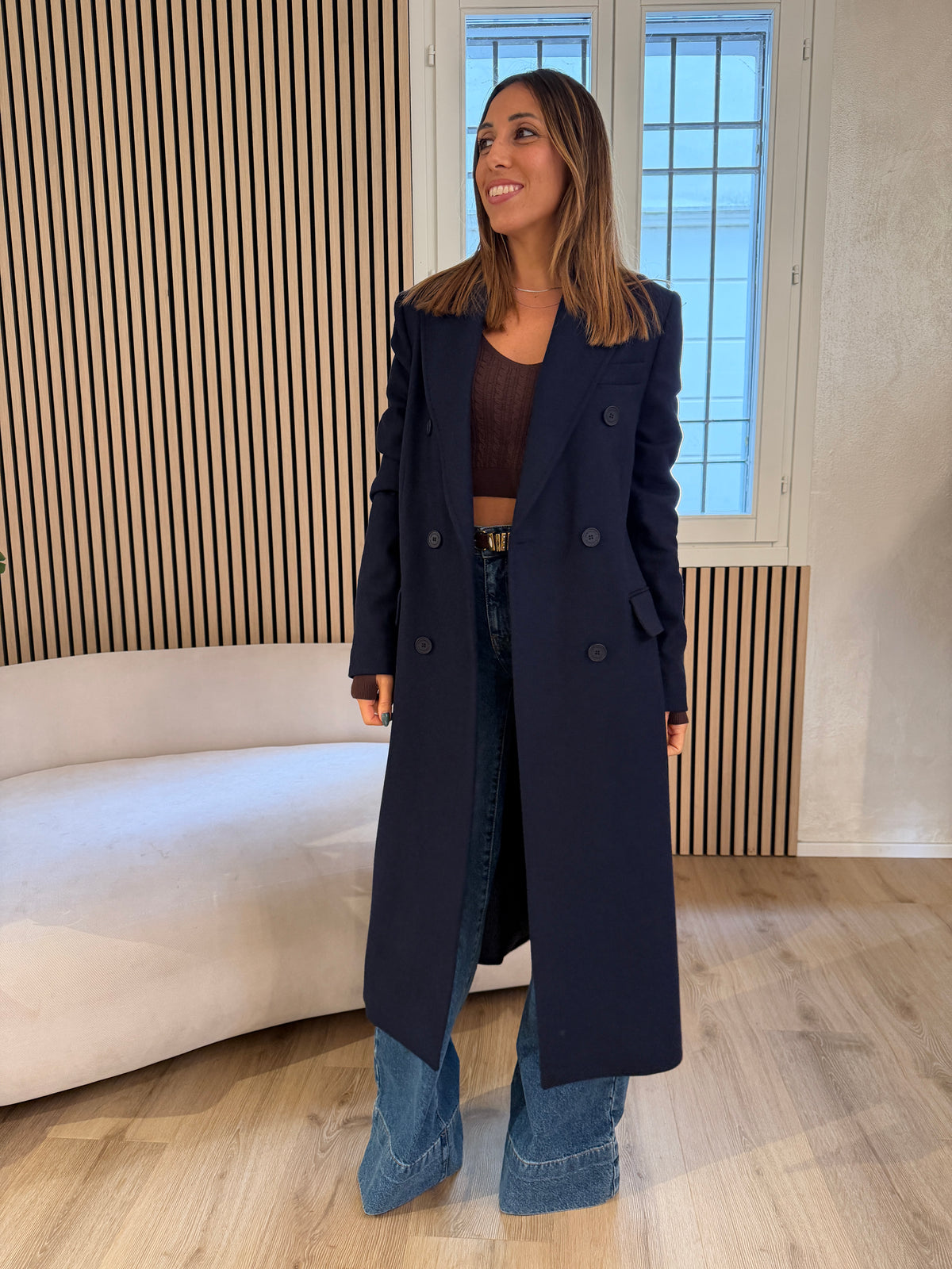 Cappotto doppiopetto blu notte