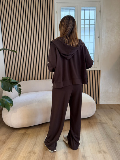 Pantalone in viscosa con nervature caffè