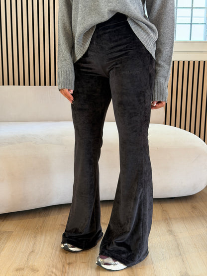 Pantalone flare in ciniglia nero