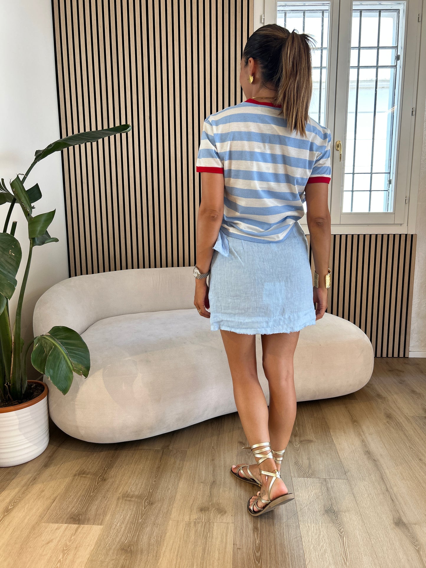 Minigonna pareo 100% Lino azzurra