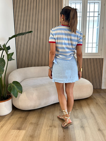 Minigonna pareo 100% Lino azzurra