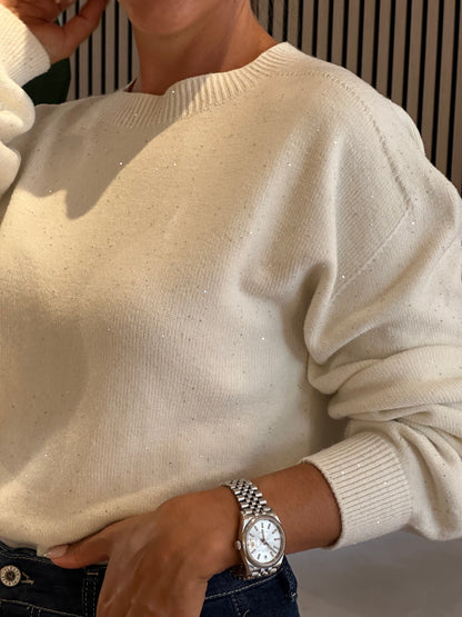 Maglia paricollo burro con paillettes