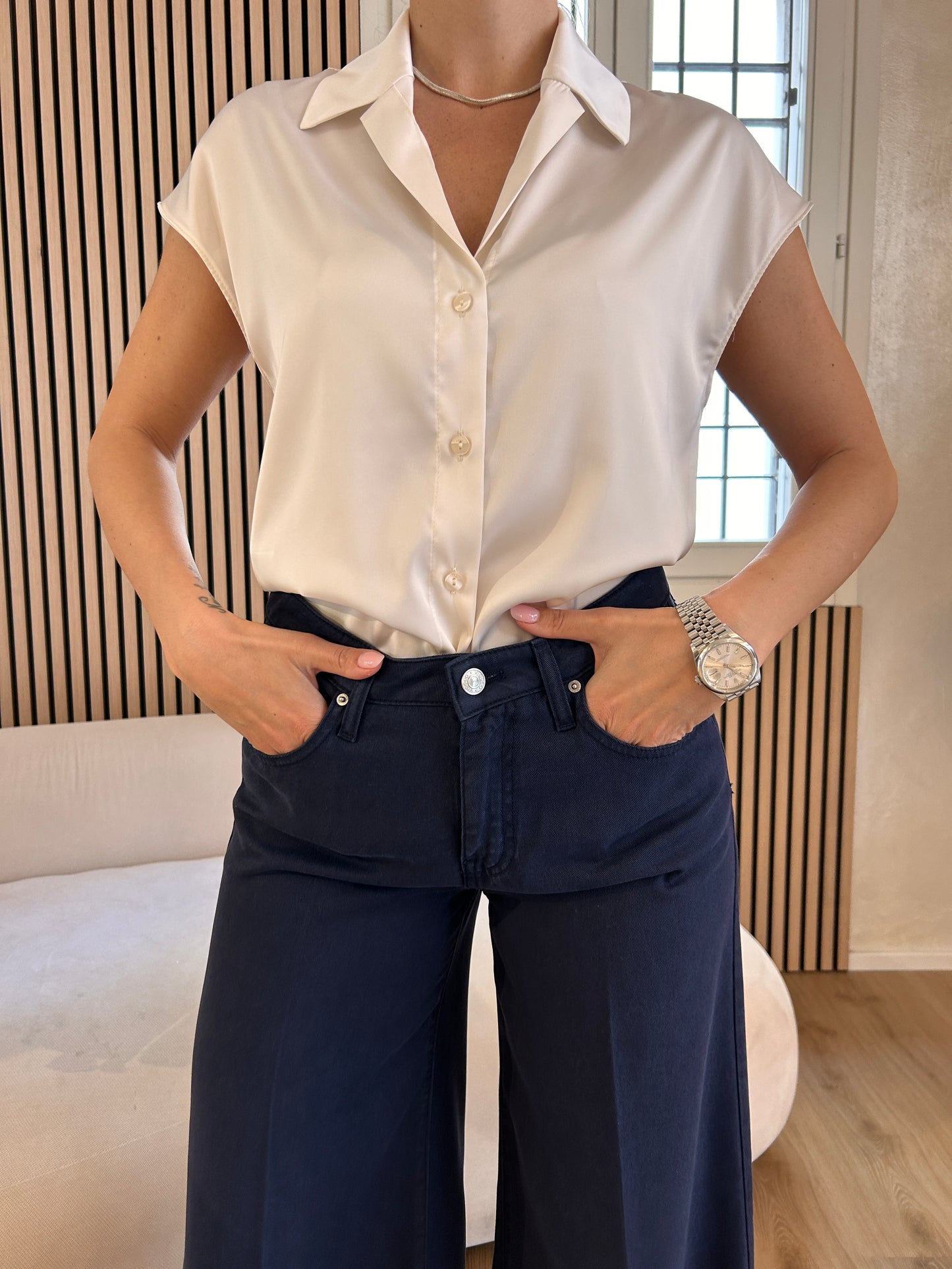 Canotta raso champagne