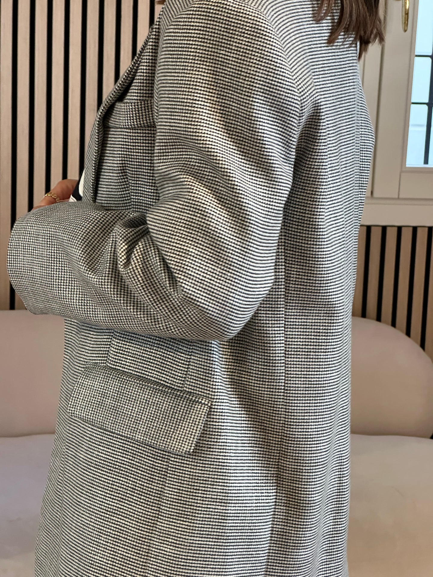 Giacca pied de poule con patch in pizzo