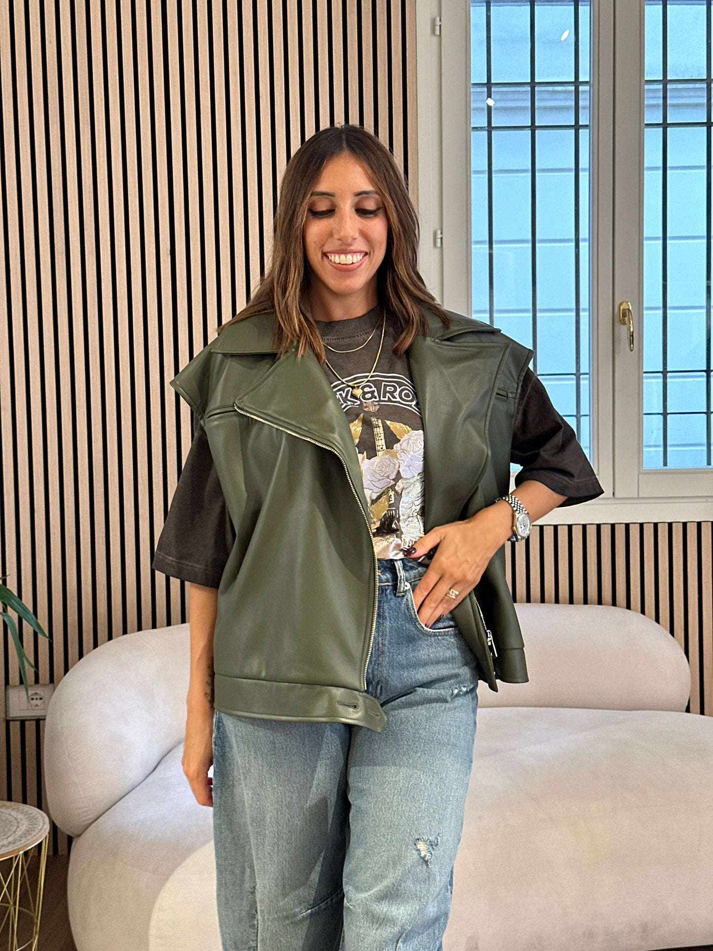 Gilet ecopelle over verde