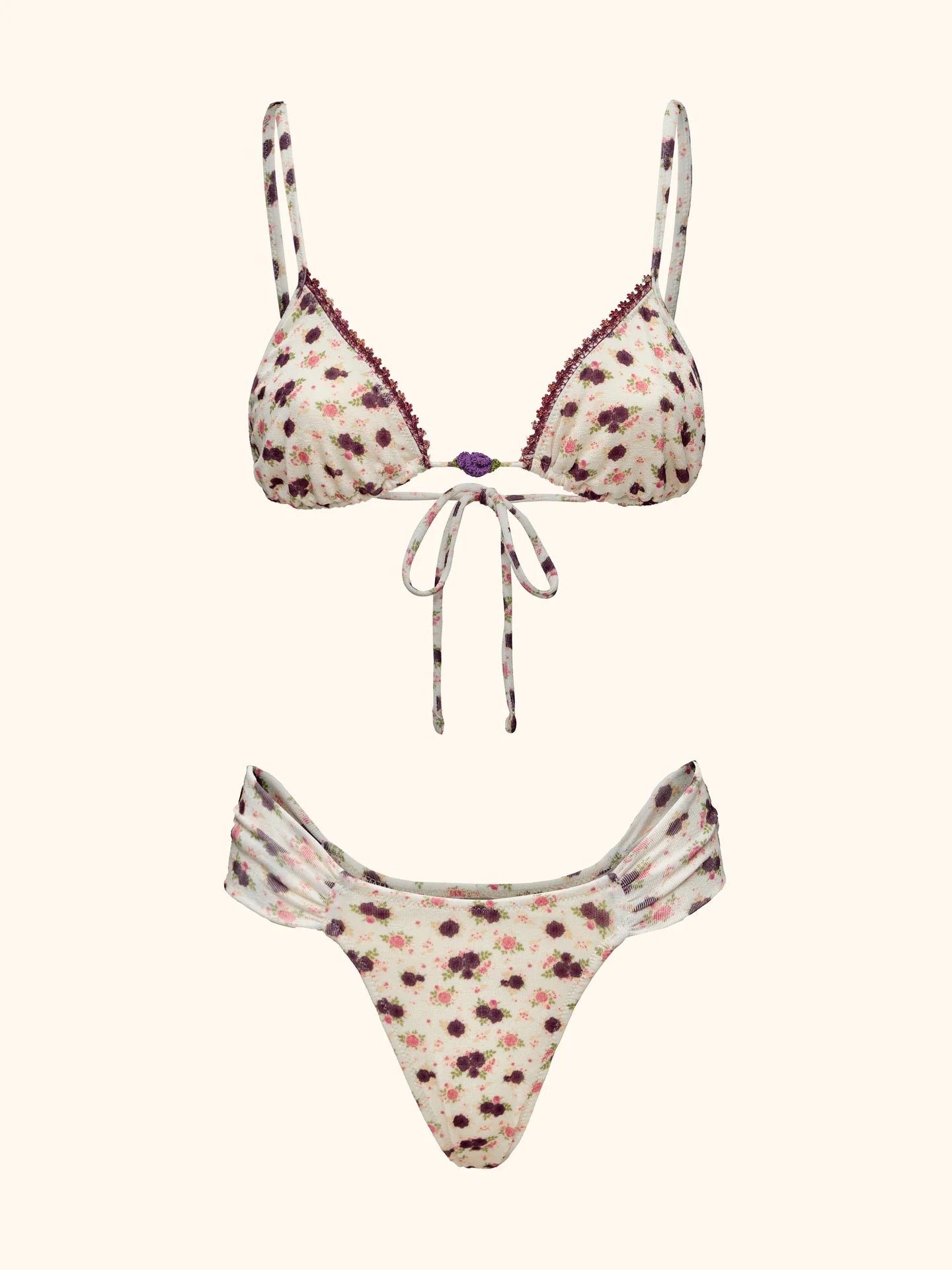 Bikini fantasia fiori base avorio triangolo