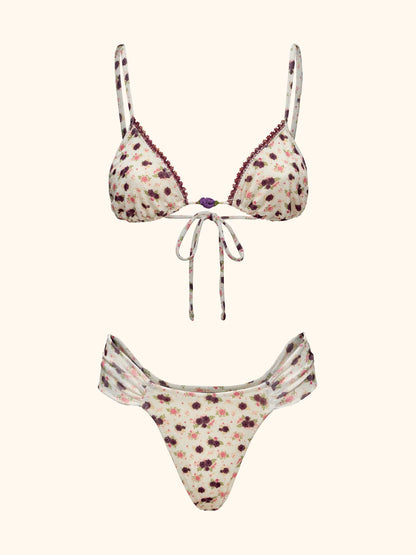 Bikini fantasia fiori base avorio triangolo