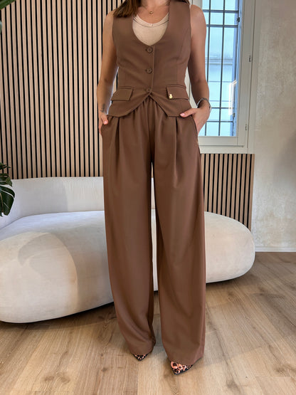 Pantalone over con pences e coulisse moka