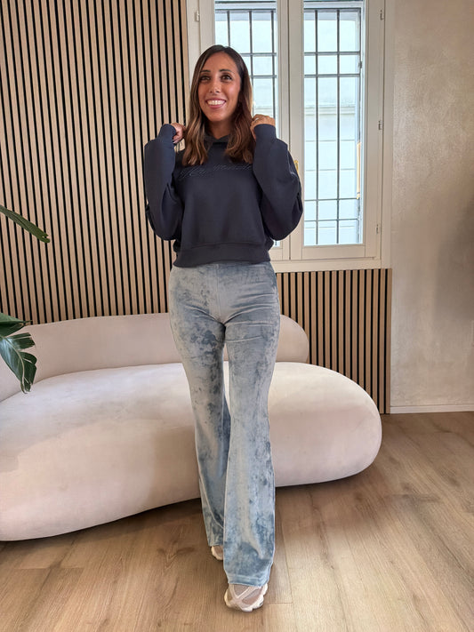 Pantalone flare in ciniglia polvere