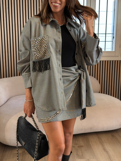 Camicia pied de poule con borchie