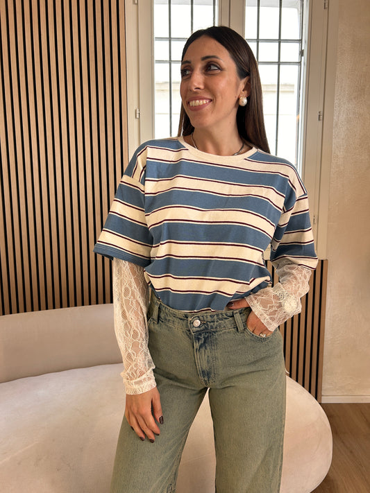 Maglia celeste con pizzo