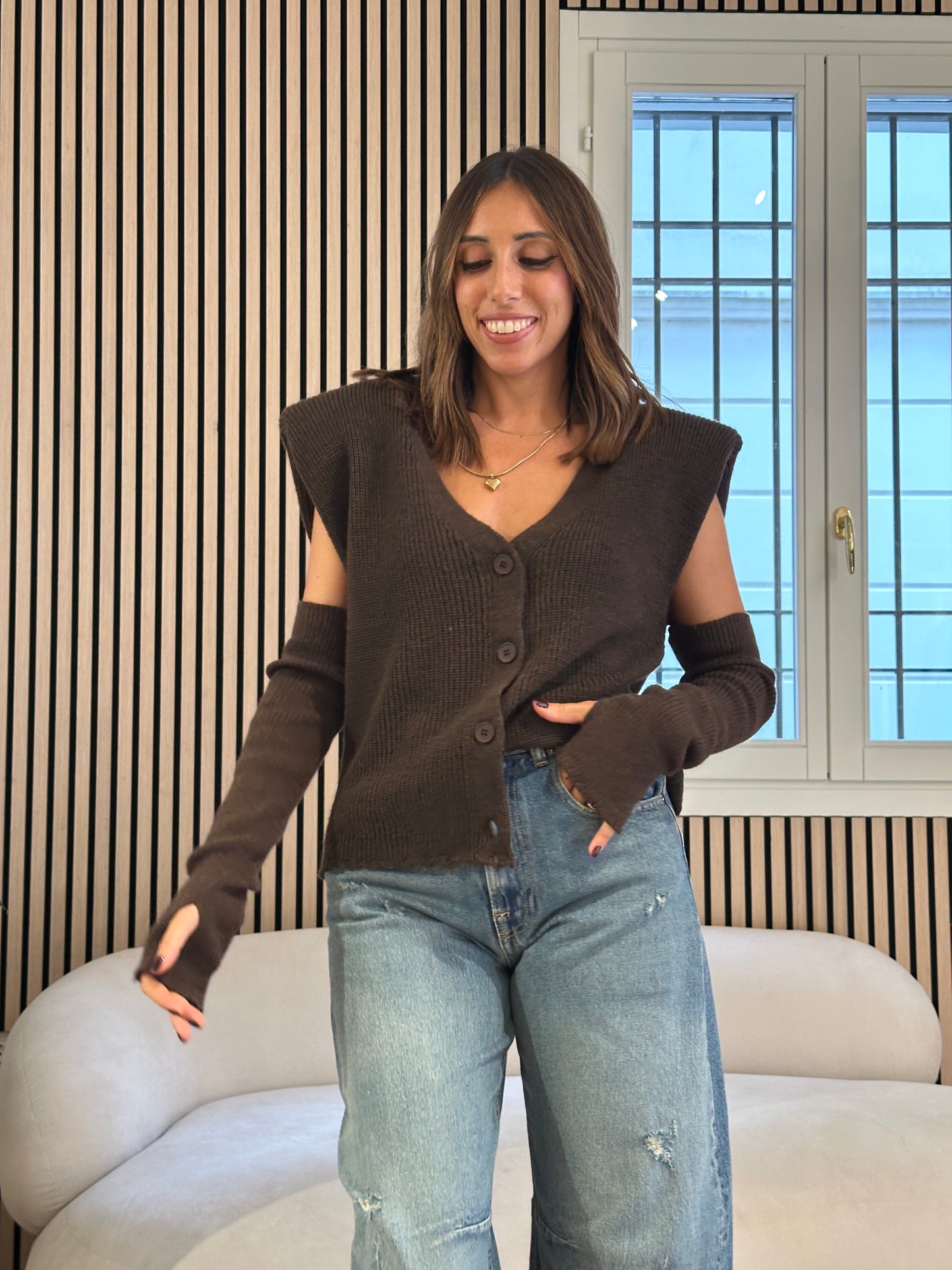 Gilet moro con manicotti misto alpaca
