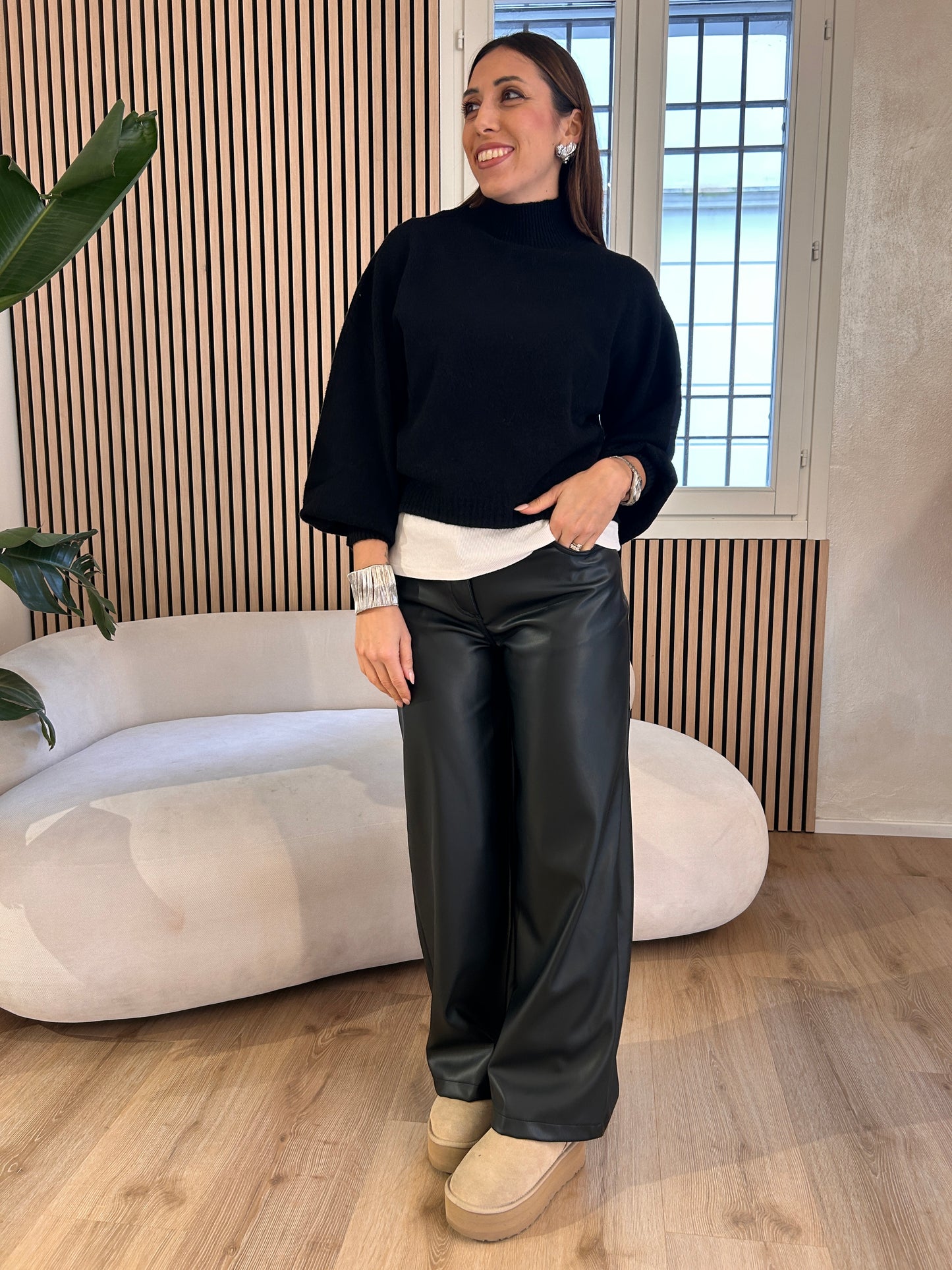 Pantalone Bella ecopelle nero