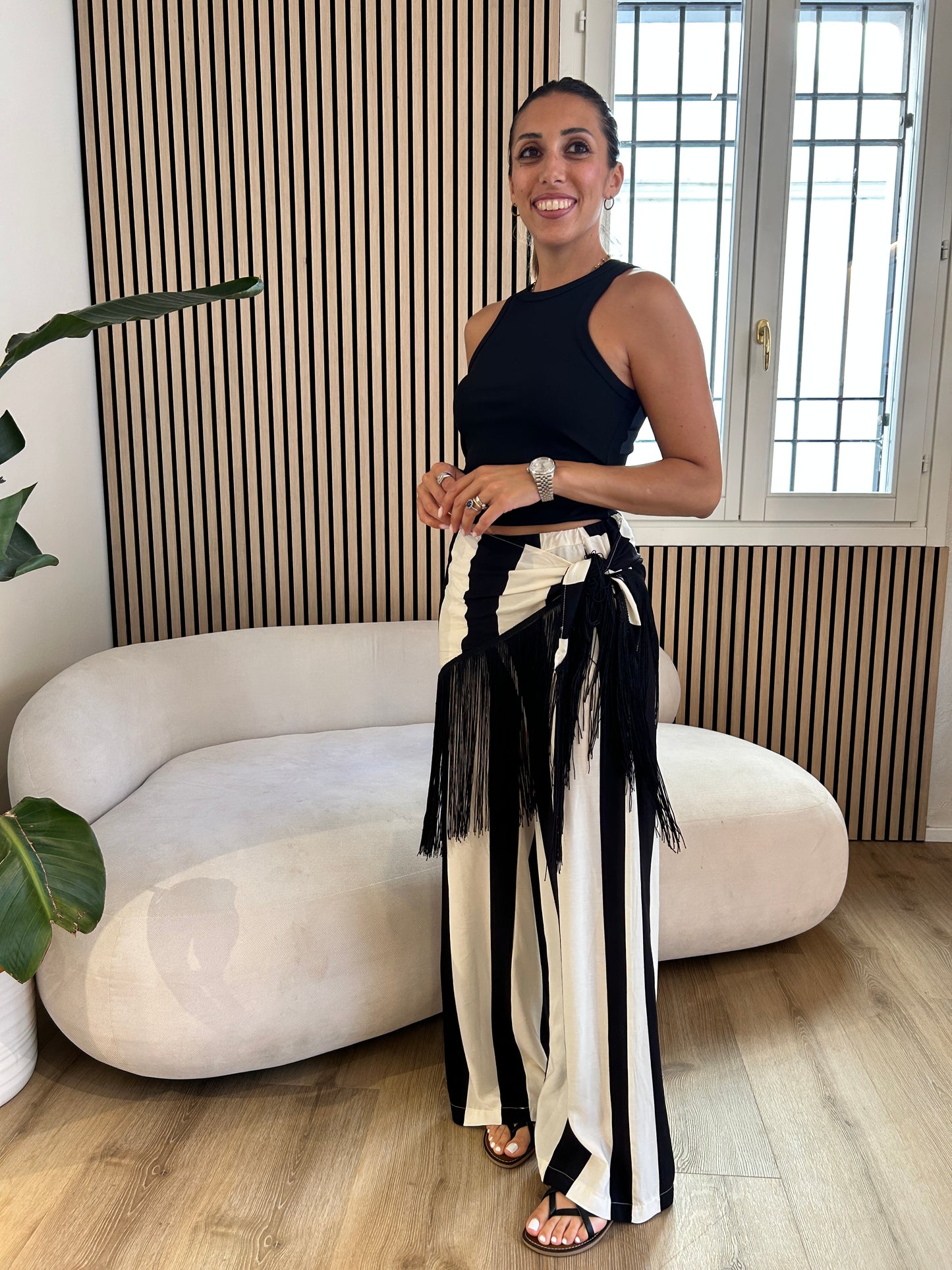 Pantalone rigato con pareo