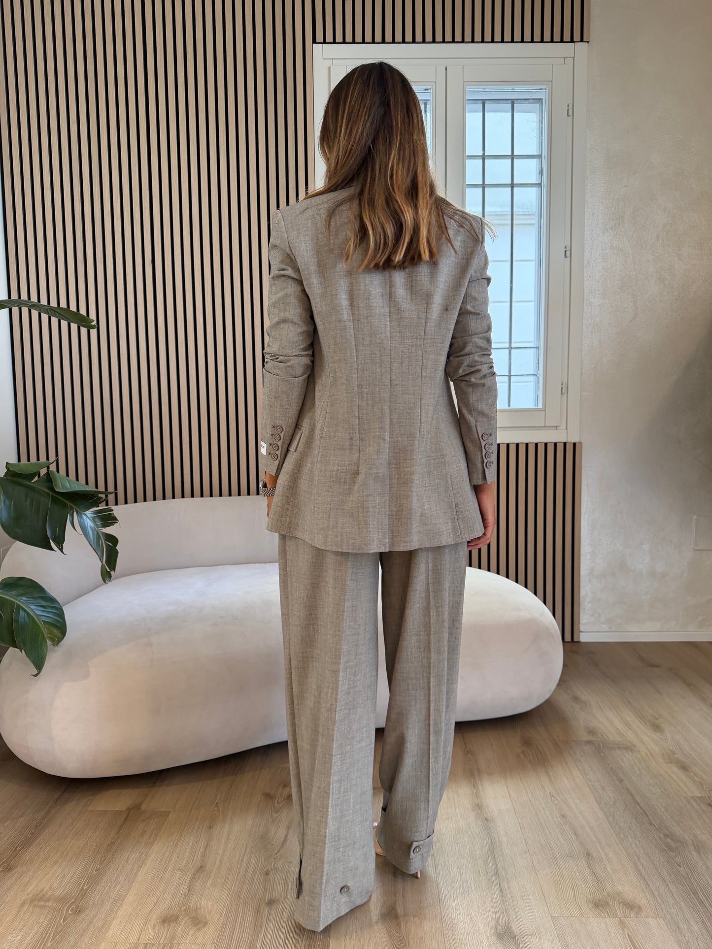 Blazer doppiopetto beige in poliviscosa