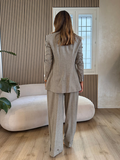 Blazer doppiopetto beige in poliviscosa