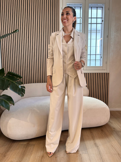 Pantalone over con pences e coulisse beige