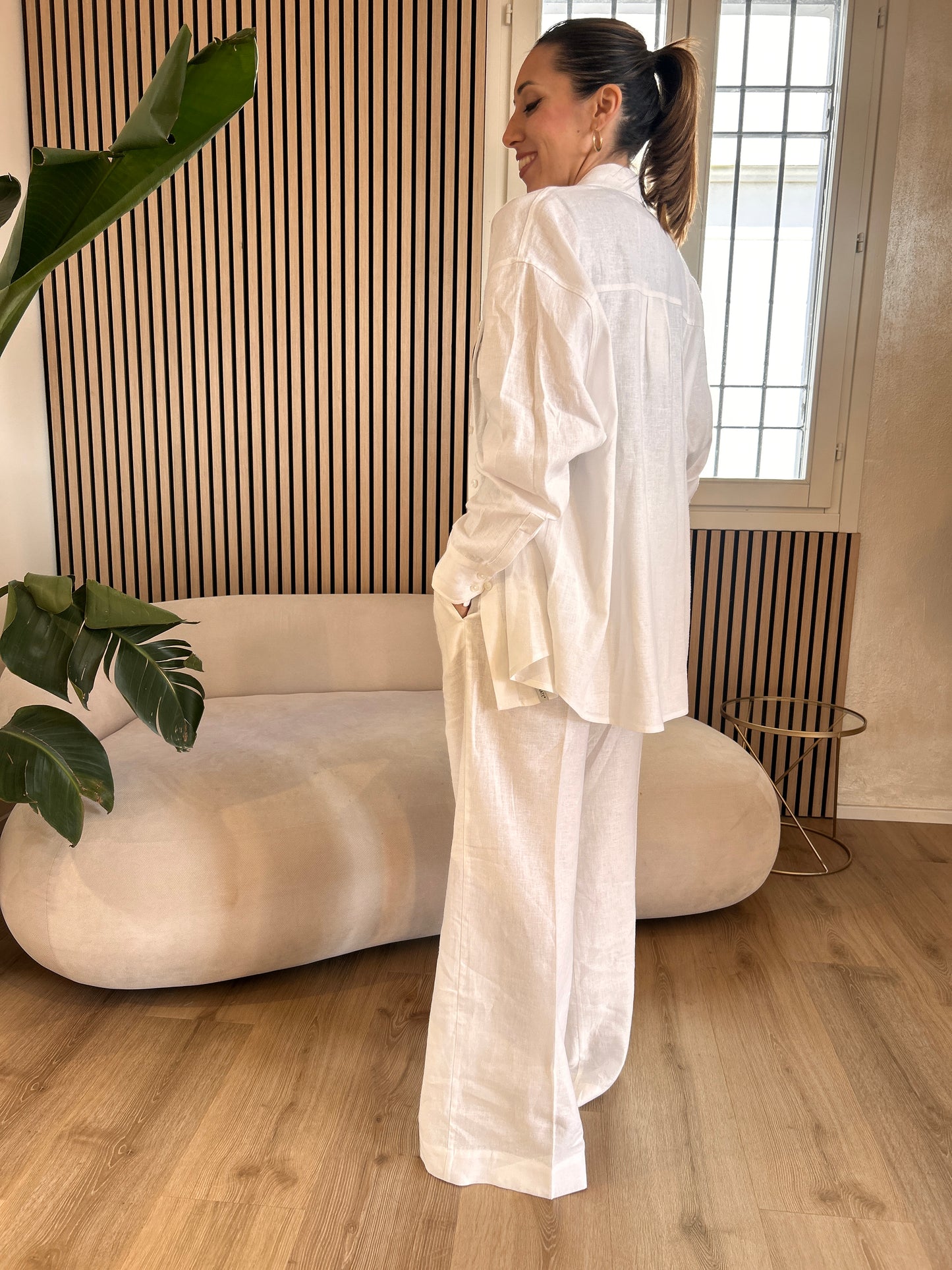 Pantalone a palazzo lino Bianco