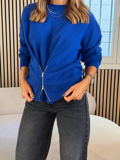 Maglia corsetto zip bluette