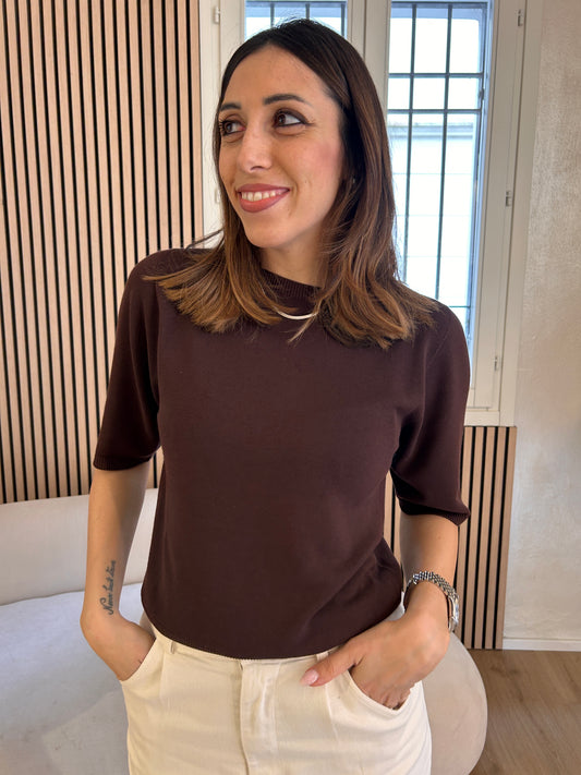 Girocollo manica corta Cioccolato