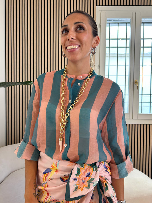 Camicia rigata Ottanio e rosa