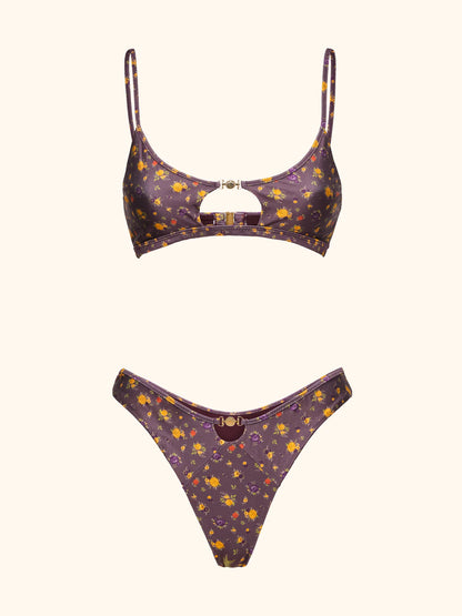 Bikini stampa floreale base viola