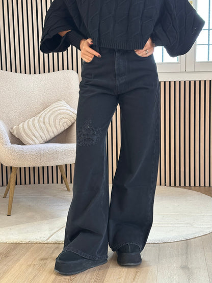 Jeans strappi gamba larga neri