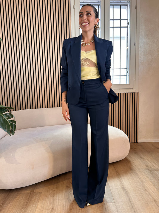 Pantalone misto lino blu