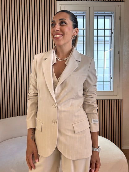 Giacca gessata monopetto beige