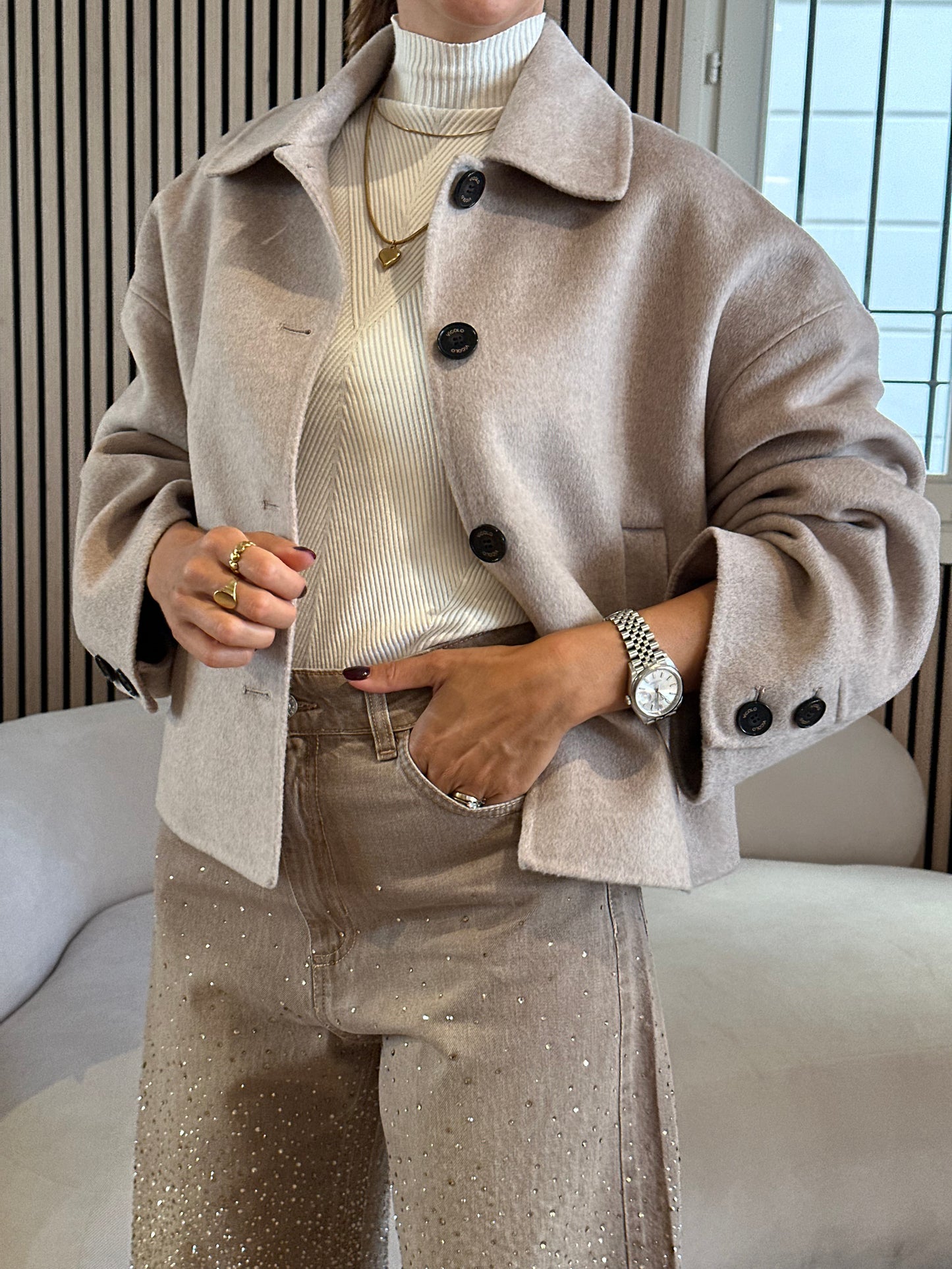 Cappotto outdoor corto tortora