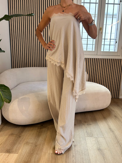 Pantalone dritto con pizzo sabbia