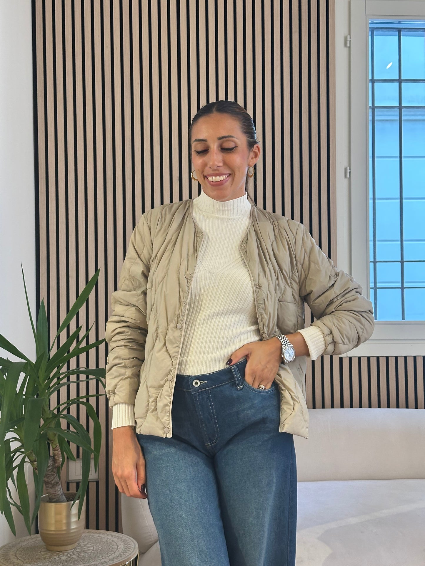 Giacca trapunta beige