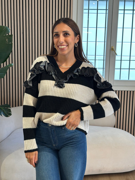 Maglia righe panna e nero