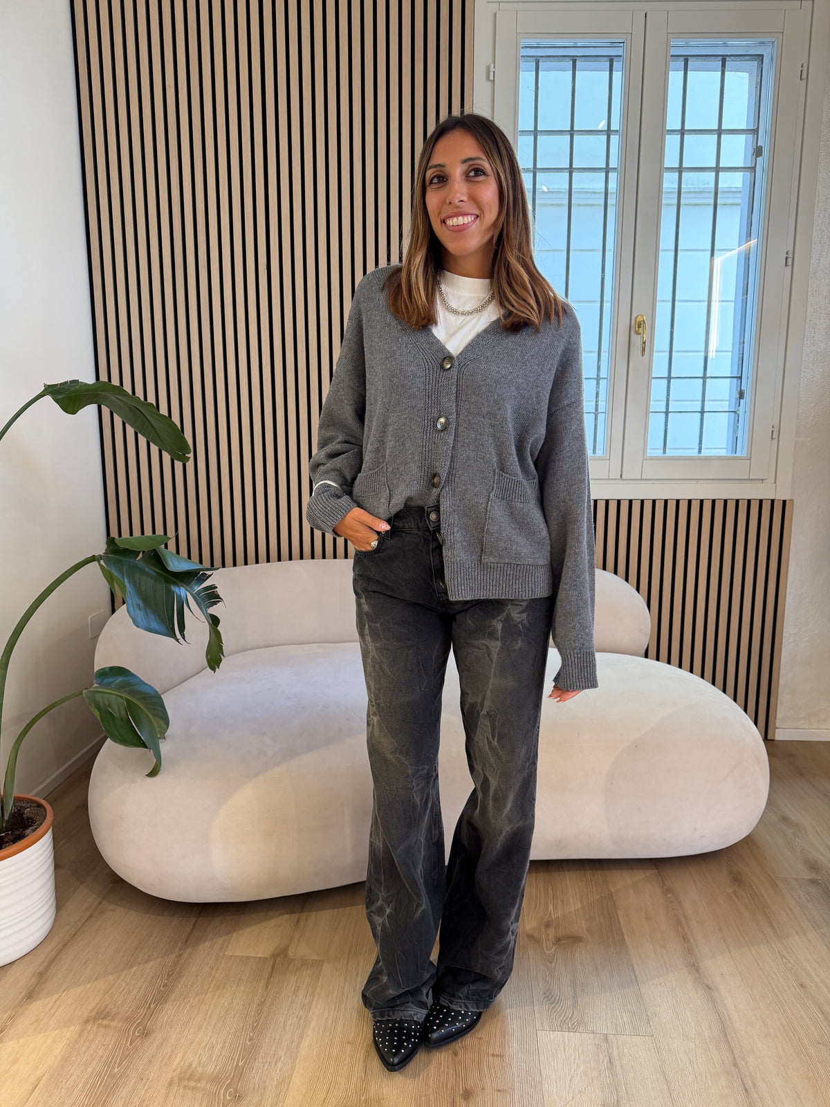 Cardigan tasche grigio medio
