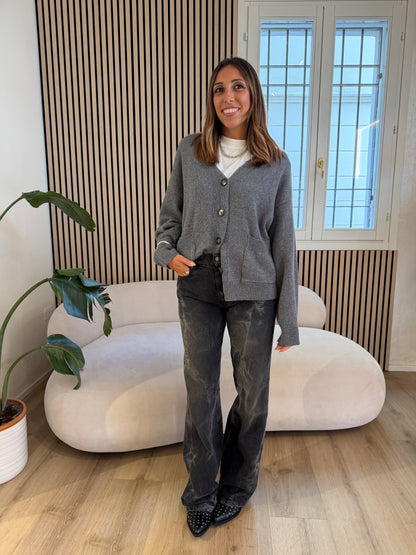 Cardigan tasche grigio medio