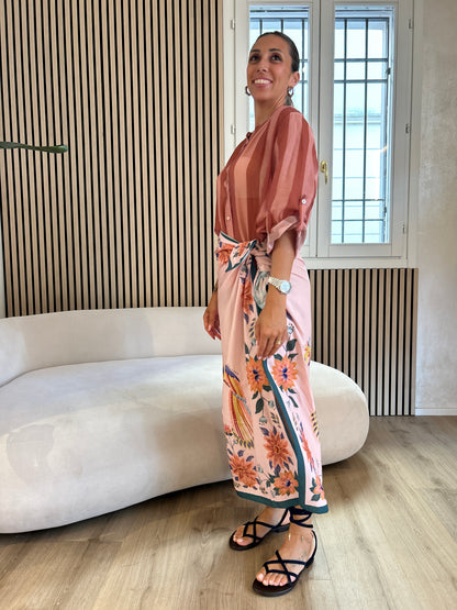 Camicia rigata cipria/tabacco