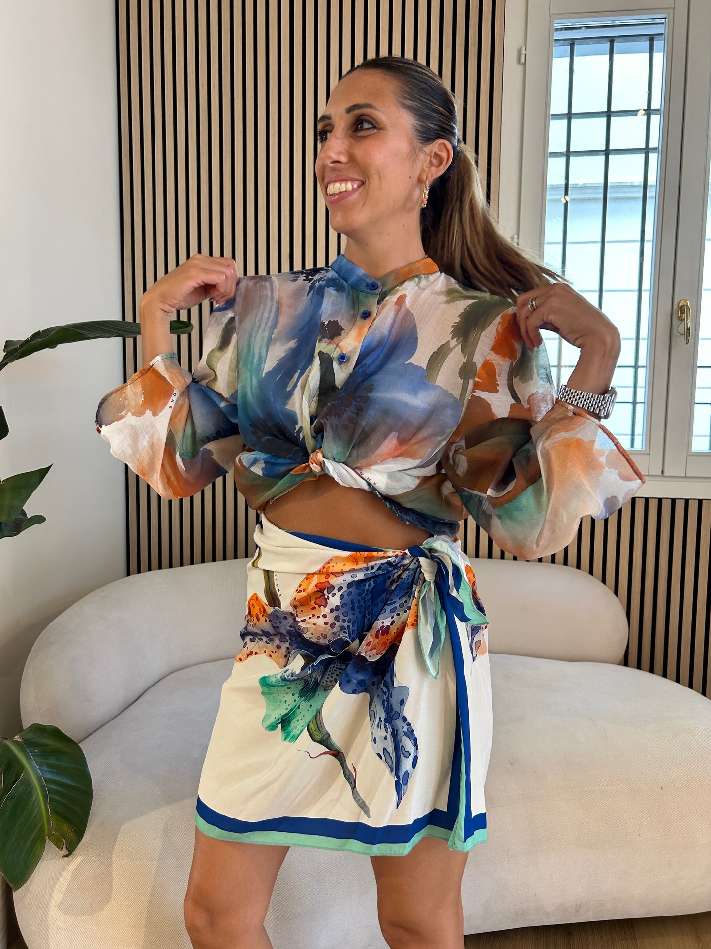 Camicia fiore turchese