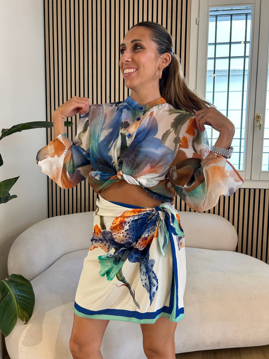 Camicia fiore turchese
