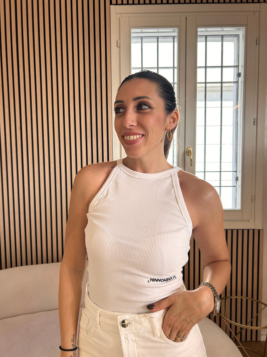 Top in costina con scollo all'americana Bianco