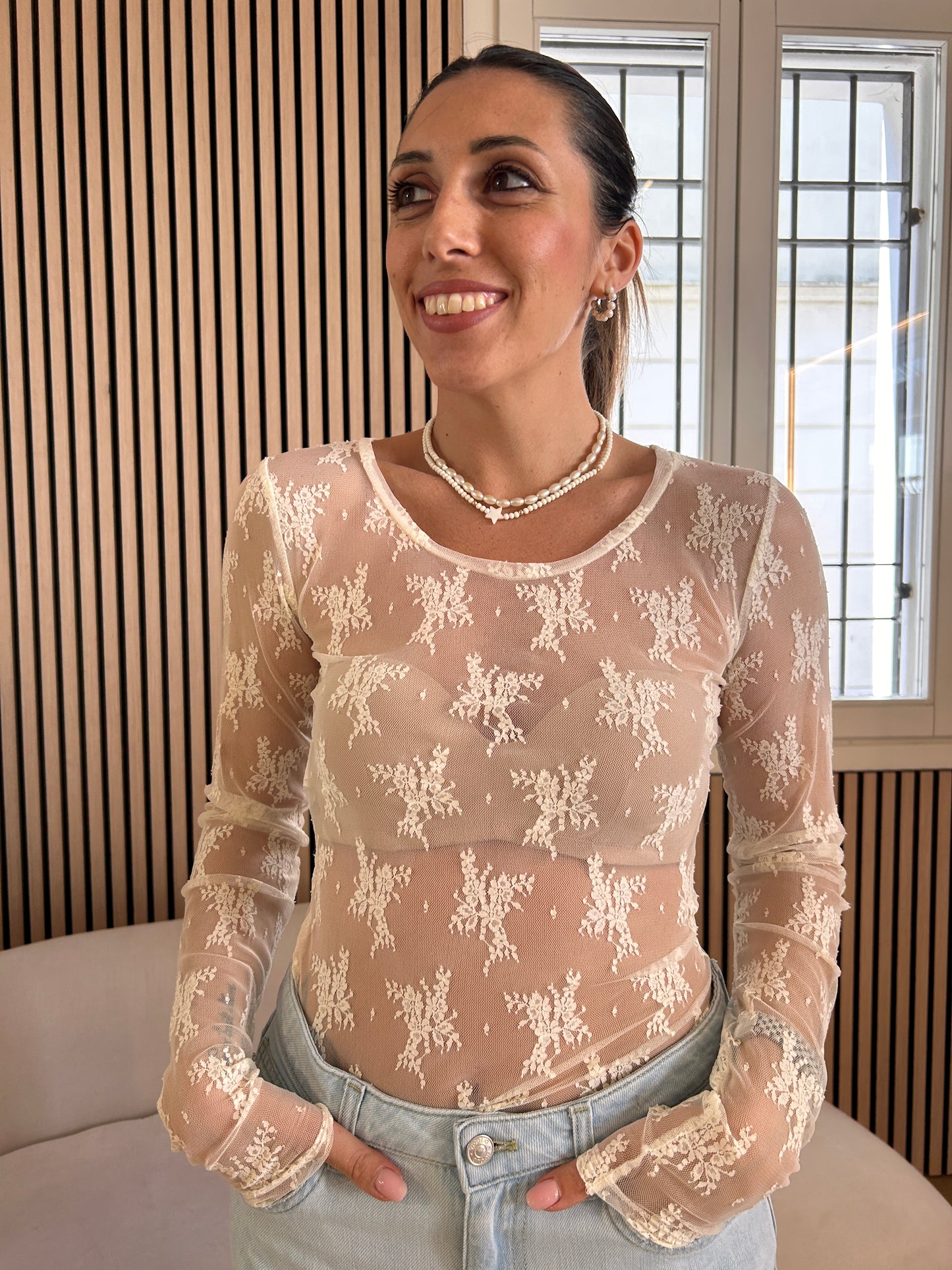 Maglia pizzo avorio