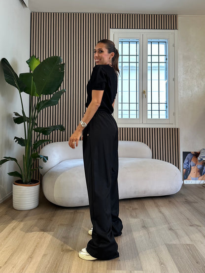 Pantalone over in twill con coulisse