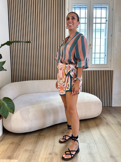 Camicia rigata Ottanio e rosa