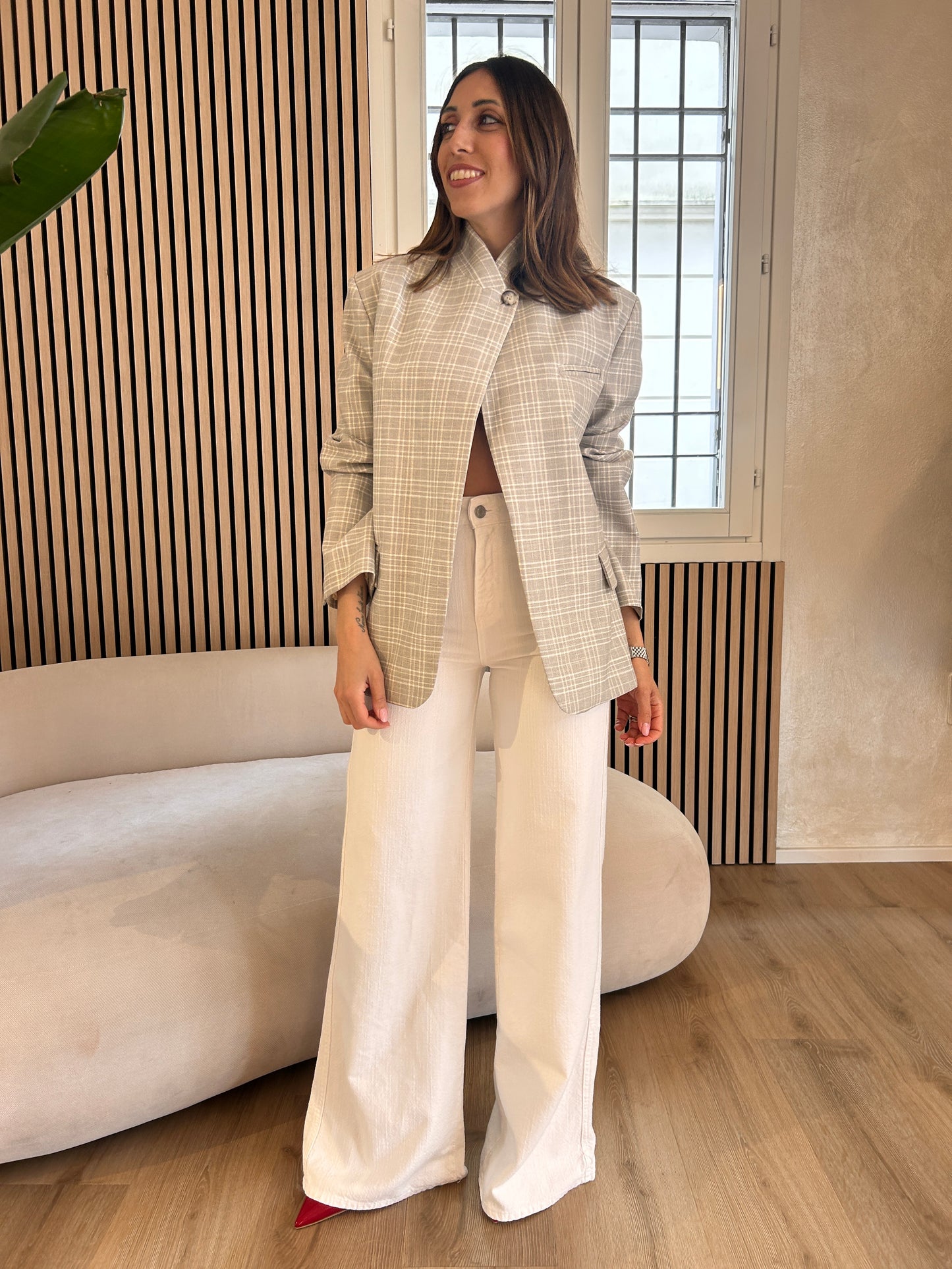 Blazer collo alto a quadri