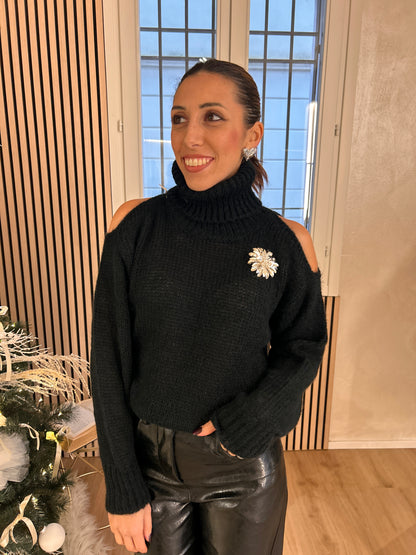 Dolcevita fori spalle nero