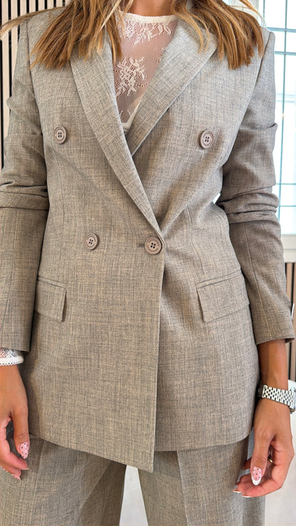 Blazer doppiopetto beige in poliviscosa